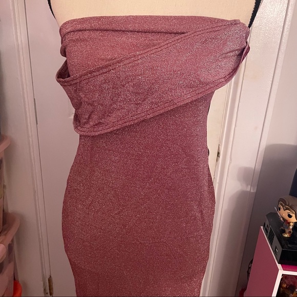 Rose Glitter One Shoulder Maxi Dress - Picture 2 of 4